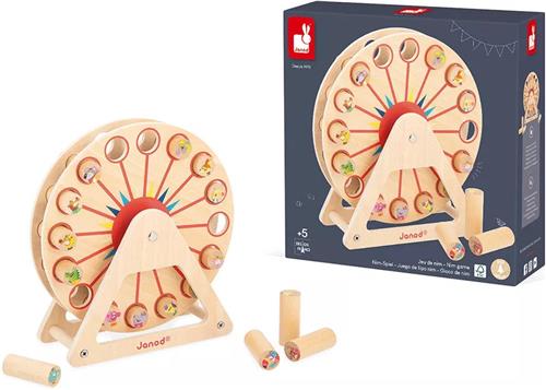 Janod Applepop - Groot Rad Van Waanzin - Behendigheidsspel Om Concentratie En Strategie Te Ontwikkelen - Inclusief 1 Reuzenrad En 16 Houten Figuurtjes: Pas Op, Het Rad Draait Ook! - Geschikt Vanaf 5 Jaar