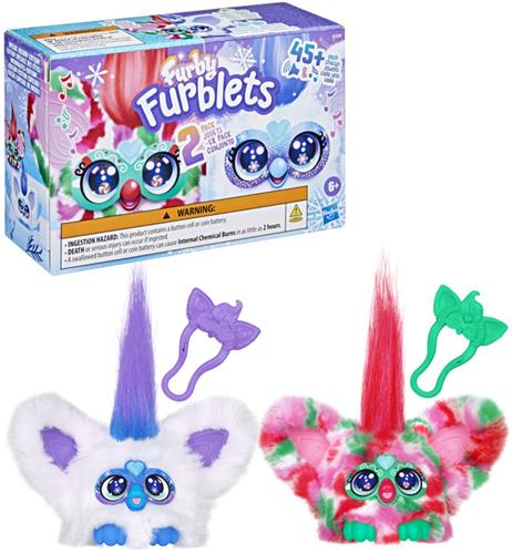 Furby Furblets Pep-Mint en Sno-Flay, Feestdagen-duopack elektronische mini-knuffeldieren voor jongens en meisjes van 6+