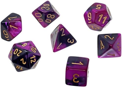 Chessex Gemini Mini-Polyhedral Black-Purple/gold Dobbelsteen Set (7 stuks)