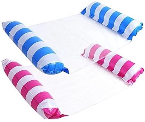 2 stuks opblaasbare waterhangmat, 4-in-1 waterhangmat, opblaasbaar zwembed, zwembad, waterluchtmatras, loungestoel zwembad met net, waterhangmat, bedligstoel, voor volwassenen en kinderen