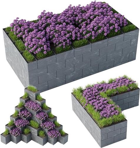 Verhoogd bloembed, 18 delen bouwpakket - speelse bouwset van bouwblokken - eenvoudige montage, gerecyclede kunststof, extreem lange levensduur, 20 jaar garantie