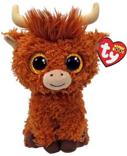 Ty knuffel Beanie Boo Alfie Highland Cow bruin 15cm pluche speelgoed.