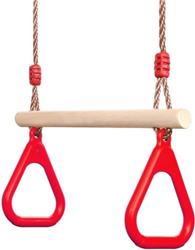 multifunctionele houten trapeze-schommel voor kinderen met kunststof ringen, rood