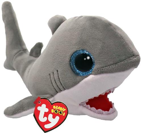 Ty knuffel haai Finnegan grijs 15cm - Beanie Boo pluche speelgoed.