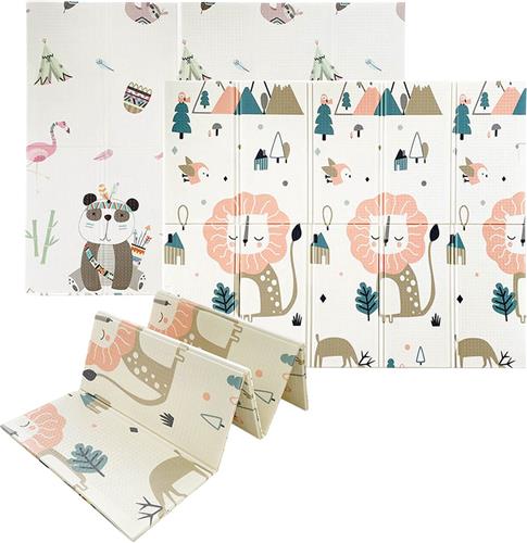 OPVOUWBARE Baby Speelmat - DUBBELZIJDIG Speelkleed incl. opbergtas - EXTRA DIK - 180x200x1,5cm - Foam mat - Lion/Panda