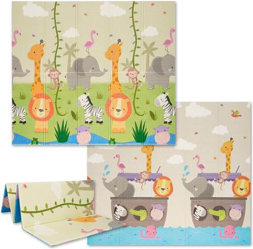 OPVOUWBARE Baby Speelmat - DUBBELZIJDIG Speelkleed incl. opbergtas - 180x200x1,5cm - Foam mat - Jungle/Boat