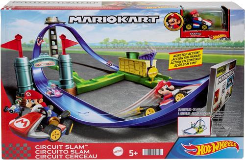 Hot Wheels Mario Kart Slam Stroomkring - Racebaan met Super Mario Bros-Figuur