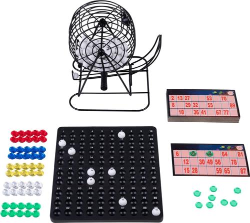 Bingo/Lottomolen 1-90 ballen zwart metaal 13,5 cm