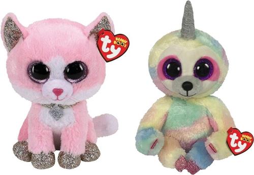 Ty - Knuffel - Beanie Buddy - Fiona Pink Cat & Cooper Sloth