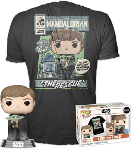 Funko Star Wars - POP! & Tee Box The Mandalorian Luke & Child Verzamelfiguur & Tshirt Set - S - Zwart