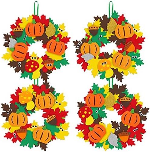 PolkaHome Herfst Knutselset - 4 DIY Viltkransen met Glitteraccessoires voor Kinderen