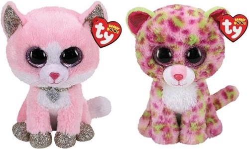 Ty - Knuffel - Beanie Buddy - Fiona Pink Cat & Lainey Leopard