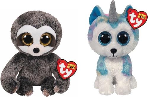 Ty - Knuffel - Beanie Boo's - Dangler Sloth & Helena Husky
