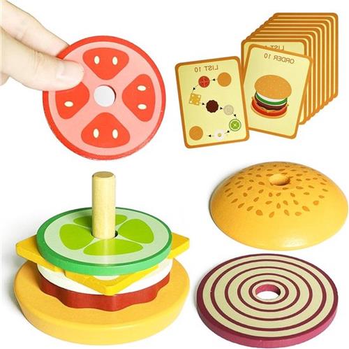 Hamburger stapelspeelgoed van hout voor kinderen - kookspeelgoed - rollenspel keukenspeelgoed - kerstcadeau voor jongens and meisjes