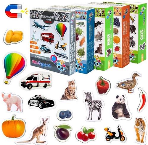 5 Sets Farm Zoo Animals Fruits Vegetables Transport Fridge Magnets Kid Toddler Educational Learning Toy - 110 Pieces - Baby 3 Year Old Kitchen Magnet - Birthday Christmas Gift Set