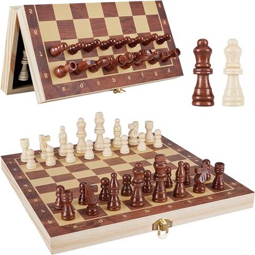 Inklapbaar magnetisch houten schaakspel - Hoogwaardige draagbare en opvouwbare schaakbord set - Voor kinderen en volwassenen - Buiten, reizen en familiefeesten
