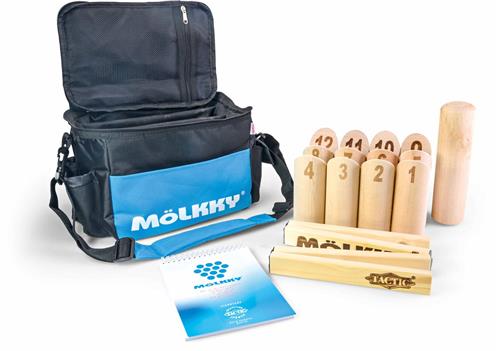 Tactic Mölkky Tournament Set Deluxe  Actiespel - Origineel Fins Houten Werpspel In Luxe Sporttas  Duurzaam Berkenhout  Met Gratis Score-App - Inclusief Mölkkaari Werpboog - Inclusief Luxe Draagtas