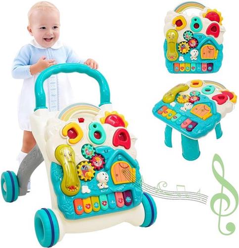 Loopwagen baby 3-in-1 Kids Zit-to-Stand Leren Walker Activiteiten Centrum met Gewichtstoename Ontwerp Entertainment Tafel Geluiden Muziek Multifunctioneel Educatief Push Speelgoed voor Jongens Meisjes loopwagen baby