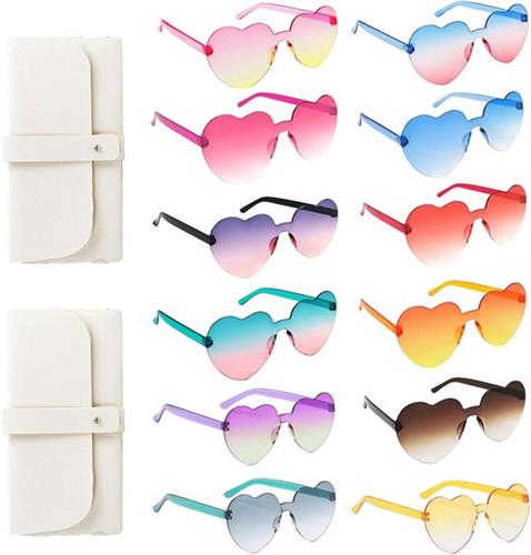 Hartvormige zonnebrillen - transparant - randloos - 12 paar - bruiloft - verjaardag - strandfeest - foto rekwisieten