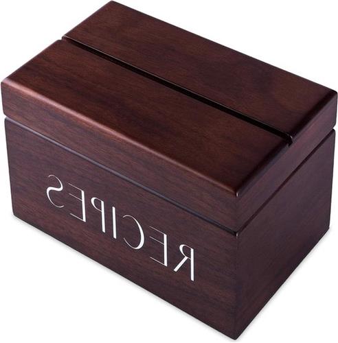 Recipe Box with Cards and Dividers - Vintage Walnut Wood 4x6 Holder - Exclusively from The Premier Collection - Fits 240 Cards