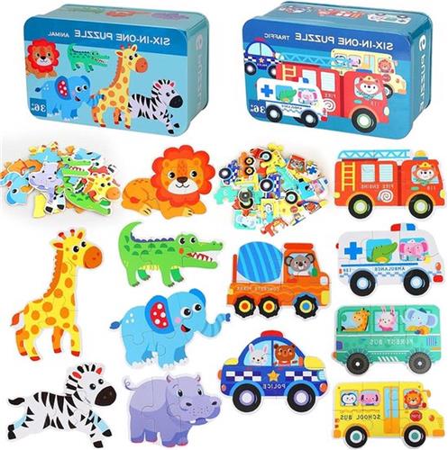 Houten Puzzels 12 Pack Kinderpuzzel - Peuters Vormpuzzels - Educatief speelgoed - Cadeaus voor jongens en meisjes - Geschikt vanaf 3 tot 5 jaar