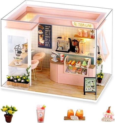 Cuteefun Doe-het-zelf miniatuur poppenhuis set voor volwassenen om te bouwen, doe-het-zelf set met miniatuurhuis en meubels, doe-het-zelf miniatuurhuis met gereedschap, maak je eigen ambachtelijke