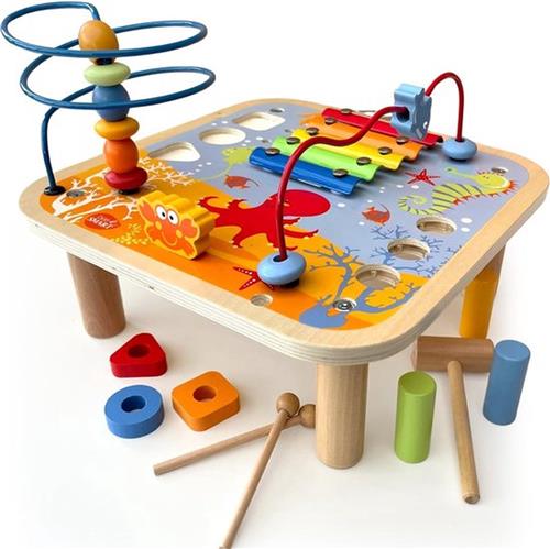 5-in-1 Activiteitentafel van Hout voor Kinderen - Xylofoon, Kralendoolhof, Hamerbank, Vormsorteerder - Educatief Speelgoed - Cadeaus voor Jongens en Meisjes