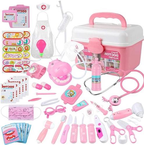 Dokterset Speelgoed voor Kinderen- 46-delige set Medische Dokterssierspeelgoed met Stethoscoop- Dokterskostuum Imitatiespel- Meisjes Jongens- 3 4 5 6 7+ jaar- roze Dokterset Speelgoed