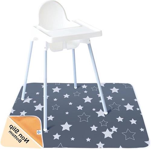 Speelmat Antislip Spatmat voor Kinderstoel - Wasbare Vloerbeschermer - Waterdichte Babymat - Knutselmat Babyspeelmat - Witte Sterren