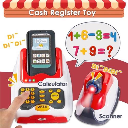 Elektronische kassa, speelgoed, register met scanner, supermarktkassa