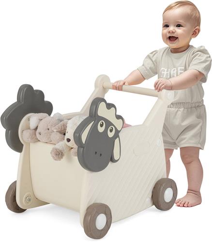 COSTWAY Loopwagen voor kinderen, loophulp met 18 liter opbergruimte en wielen, speelgoedwagen om te duwen en te trekken, loopwagen voor jongens of meisjes vanaf 1 jaar, beige