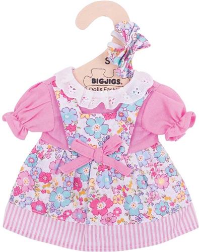 Bigjigs - Poppenkleren - Bloemenjurk - Roze - 28cm (S)