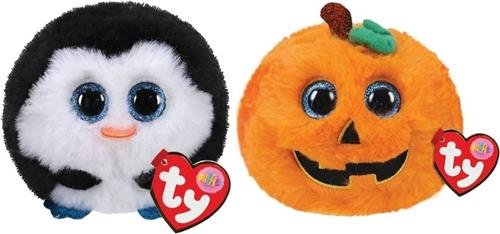 Ty - Knuffel - Teeny Puffies - Waddles Penguin & Halloween Pumpkin