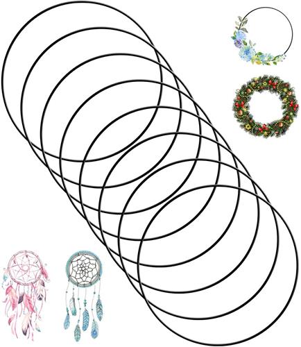 Ibenzoa® Set van 8 Zwarte Metalen Ringen, 30cm - Perfect voor Knutselwerk, Decoratie en Creatieve Projecten