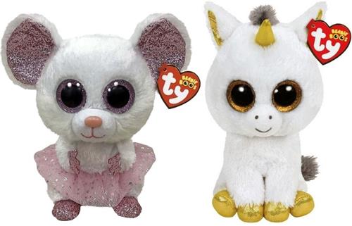 Ty - Knuffel - Beanie Buddy - Nina Mouse & Pegasus Unicorn