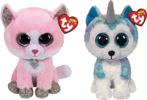 Ty - Knuffel - Beanie Buddy - Fiona Pink Cat & Helena Husky