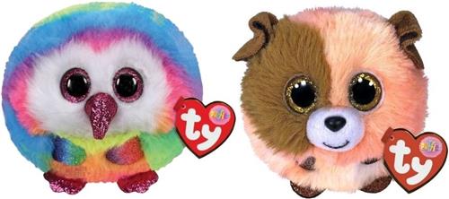 Ty - Knuffel - Teeny Puffies - Owel Owl & Mandarin Dog