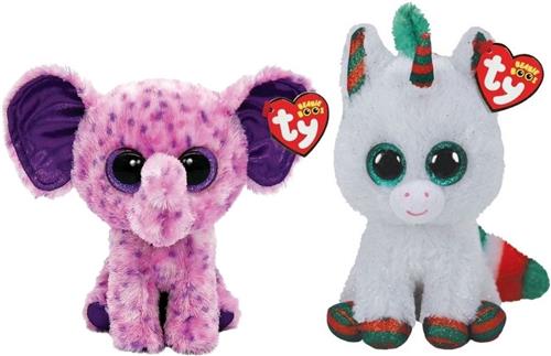 Ty - Knuffel - Beanie Boo's - Eva Elephant & Christmas Unicorn