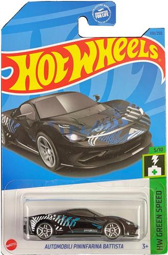 HOT WHEELS AUTOMOBILI PININFARINA BATTISTA BLACK 108/4/250 1:64 HW GREEN SPEED 5/10