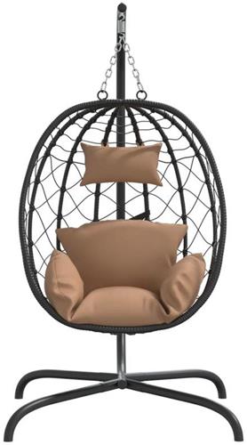 Hangstoel  Hangfauteuil  Schommelstoel  Loungestoel  Tuinstoel  Egg Chair  Taupe Kussen  Weerbestendig Synthetisch Rattan  Stabiel Stalen Frame  Tot 150 kg