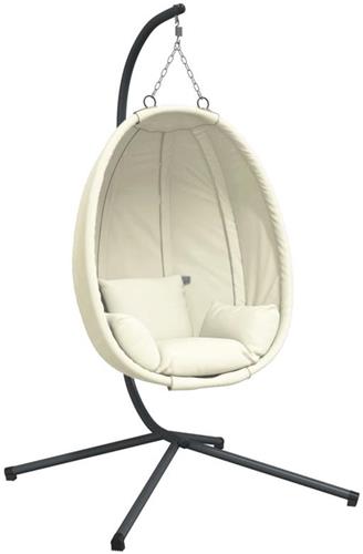 Hangstoel  Hangende Eierstoel  Cocoon Stoel  Schommelstoel  Tuinstoel  Stalen Frame  Afneembare Beige Kussens  Draagvermogen 150 kg