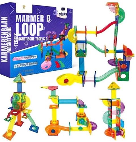 Thuys  Magnetische Knikkerbaan  Magnetic Tiles  Speelgoed  80 Stuk  36 x 31 x 9cm  Veelkleurig