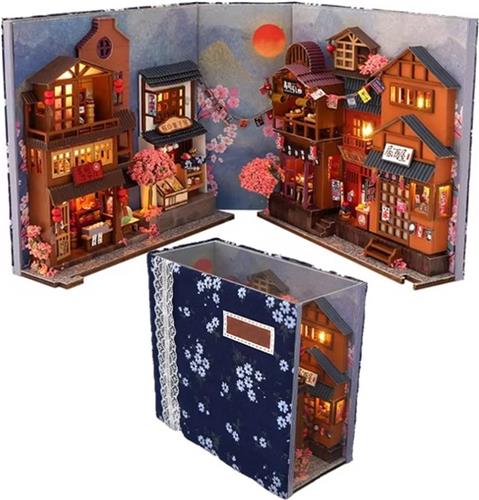 Stemap® DIY Japanse Book Nook | Houten Modelboek | Boekensteun | Met LED Licht | Miniatuur Poppenhuis | Houten Modelbouw