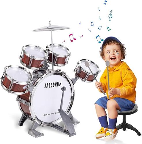 Kinder Drumstel  voor Kinderen  Set van 5 Trommels  Inclusief Kruk  Muziekinstrument  Jazz Rock  Cadeau  Vanaf 3 jaar