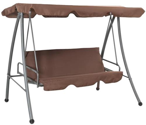 Hangstoel  Schommelstoel  Hangbank  Hangstoel Met Frame  Buitenschommel  Gepoedercoat Staal  Verstelbaar Zonnedak  Extra Brede Zitplaats 192x118 cm  Weerbestendig Bruin Polyester  Omvormbaar Tot Bed