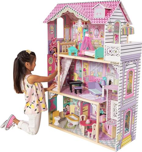 MKSS® Poppenhuis - Houten Poppenhuis met Meubels - Kinderspeelgoed 1 jaar en Ouder - Multi Kleur
