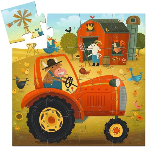 Djeco puzzel tractor - kinderpuzzel 16 stukjes.