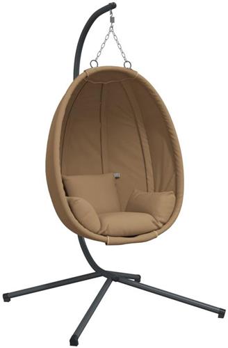 Hangstoel  Hangfauteuil  Hangstoel met Standaard  Tuinstoel  Hangmand  Taupe Kussen  Zwart Stalen Frame  Compact Design  Tot 150 kg Belastbaar