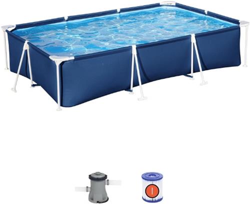 Thuys  Rechthoekig  Stalen  Frame  Zwembad  Bovengronds  Opzetzwembad  Met  Sterk  Frame  300 x 201 x 66cm  Blauw