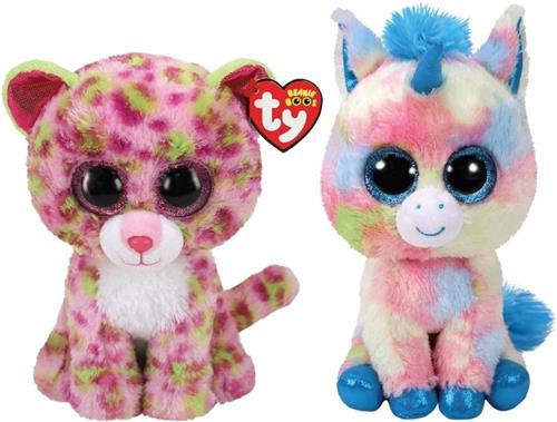 Ty - Knuffel - Beanie Buddy - Lainey Leopard & Blitz Unicorn